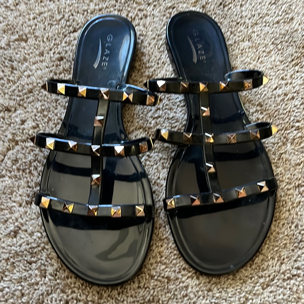 Black and gold studded sandals